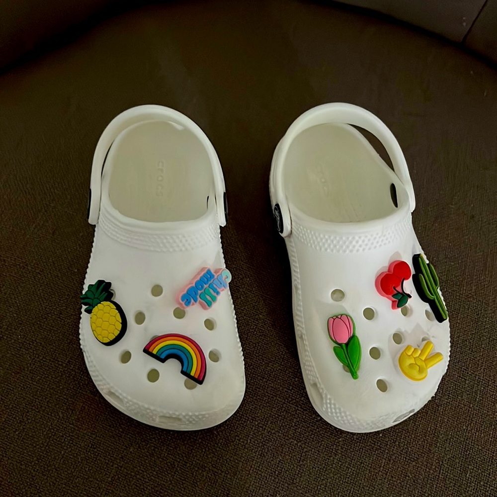 Crocs with charms girls size 9